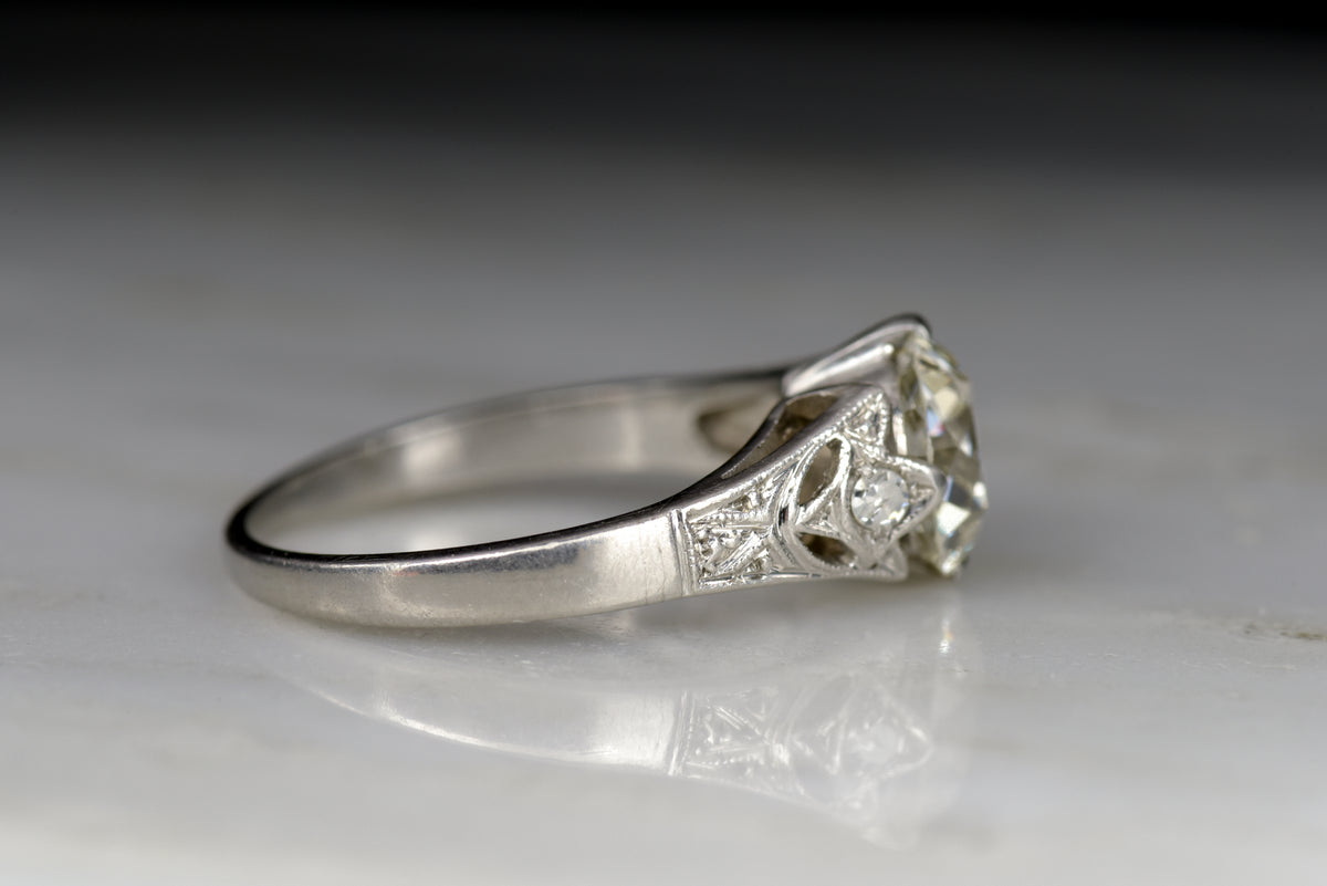 c. 1930s Cathedral Mount Engagement Ring with a GIA Certified 1.51 Carat Old European Cut Diamond