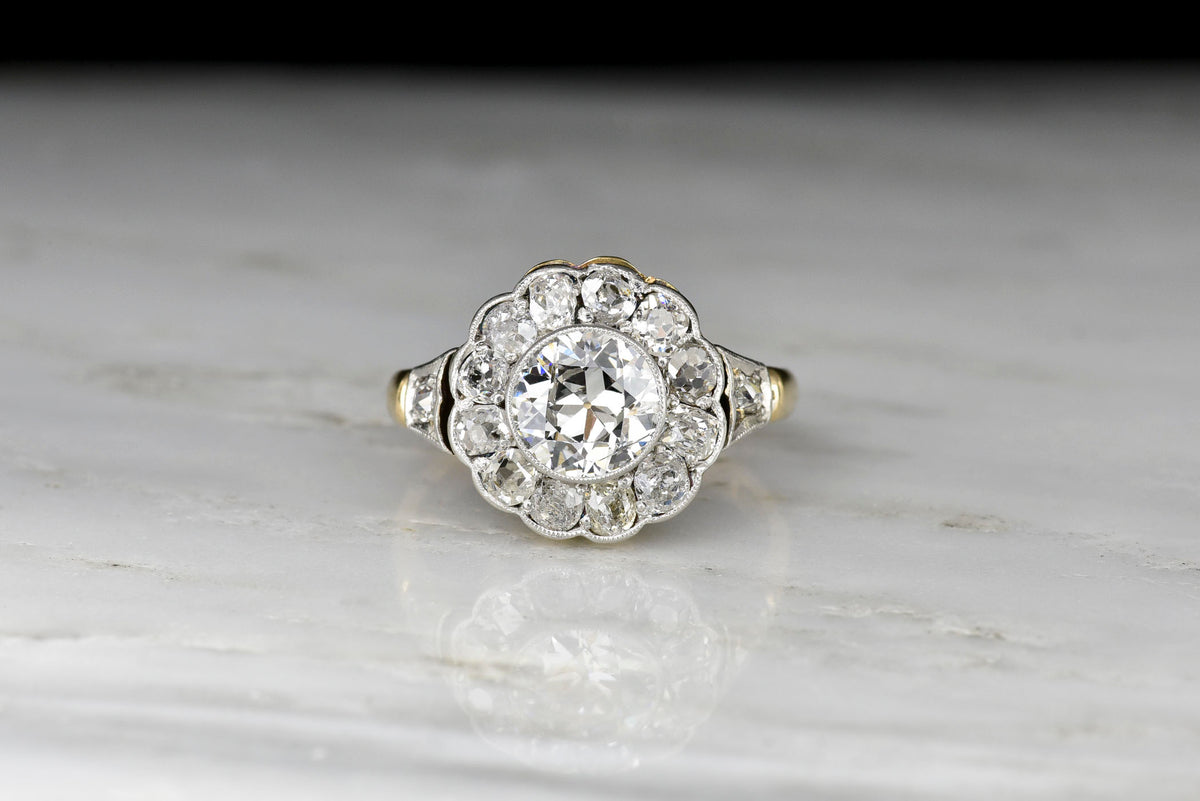 Victorian Cluster Ring with a 1.02 Carat Old European Cut Diamond Center