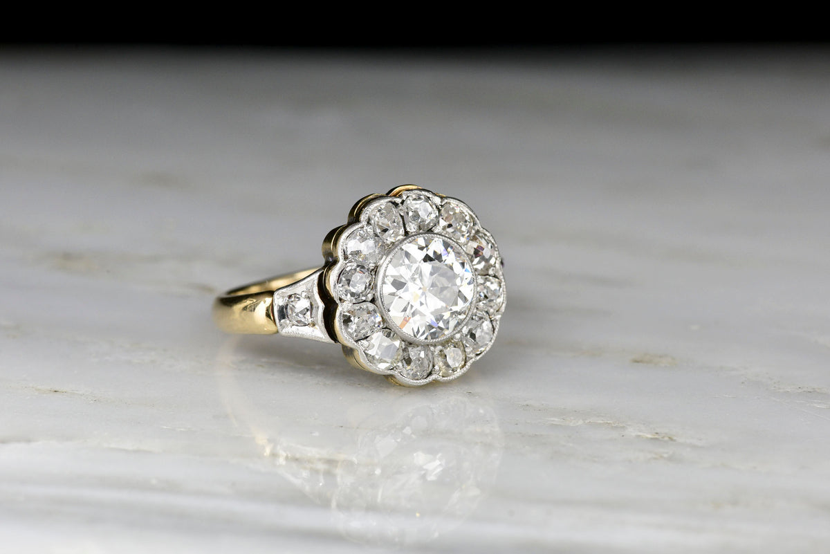 Victorian Cluster Ring with a 1.02 Carat Old European Cut Diamond Center