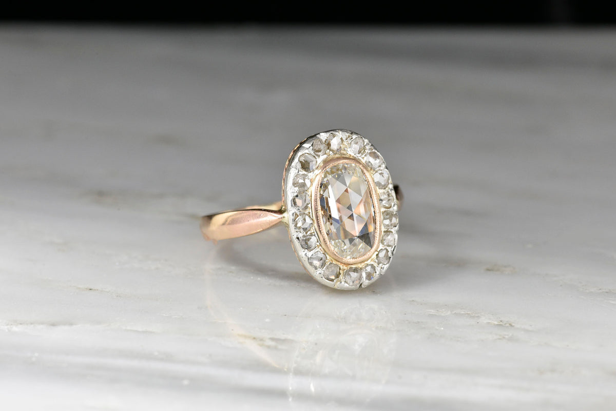 Victorian Rose Gold and Silver Ring with a GIA 1.01 Carat Oval Rose Cut Diamond