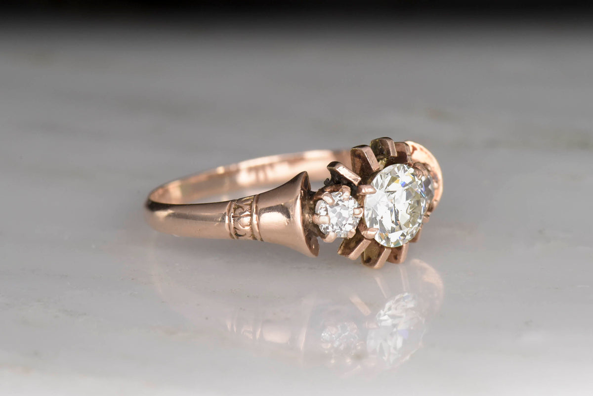 Victorian Rose Gold Engagement Ring with an OEC Diamond Center