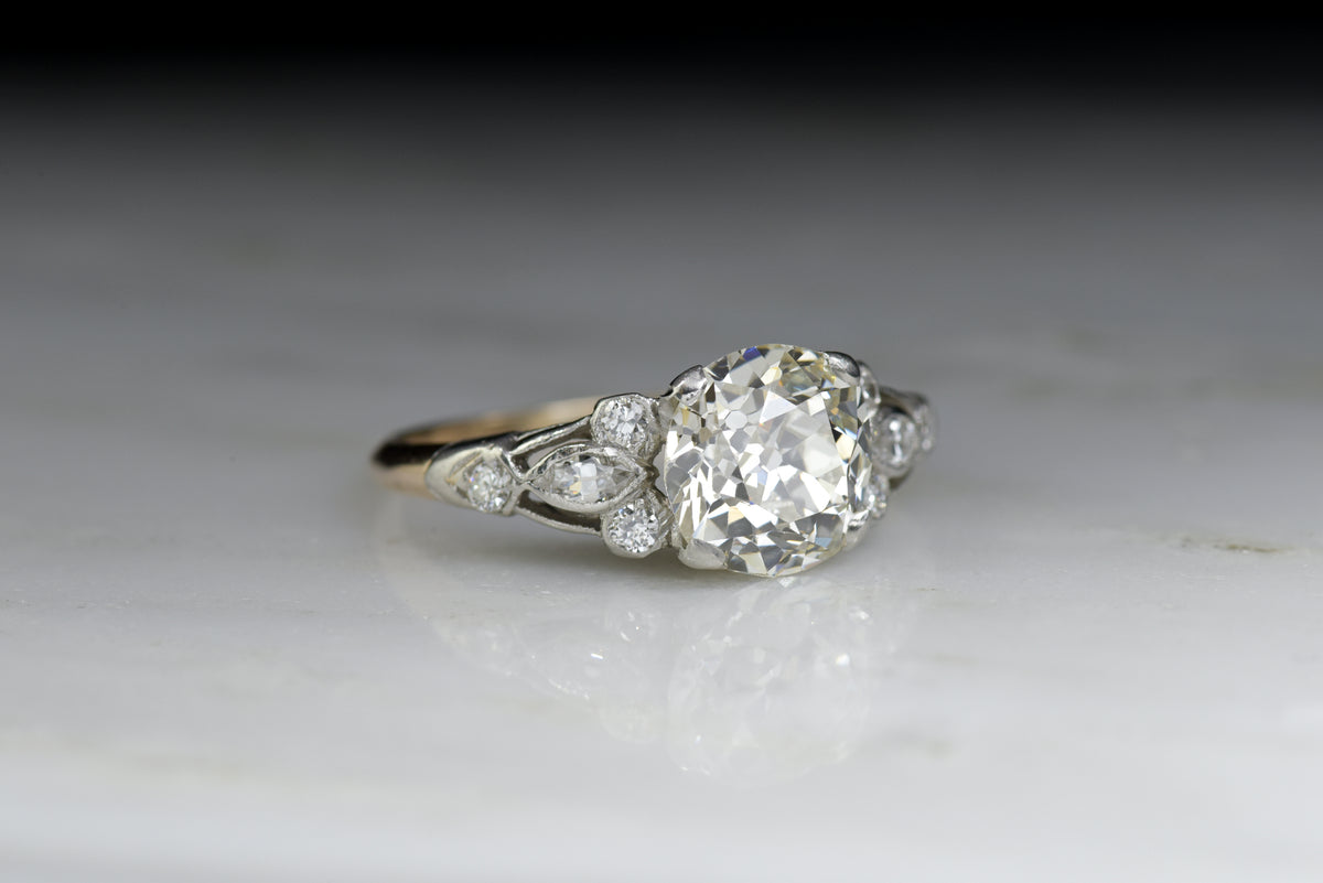 Art Deco / Victorian Revival Engagement Ring with a GIA 1.58 Carat Round Old Mine Cut Diamond Center