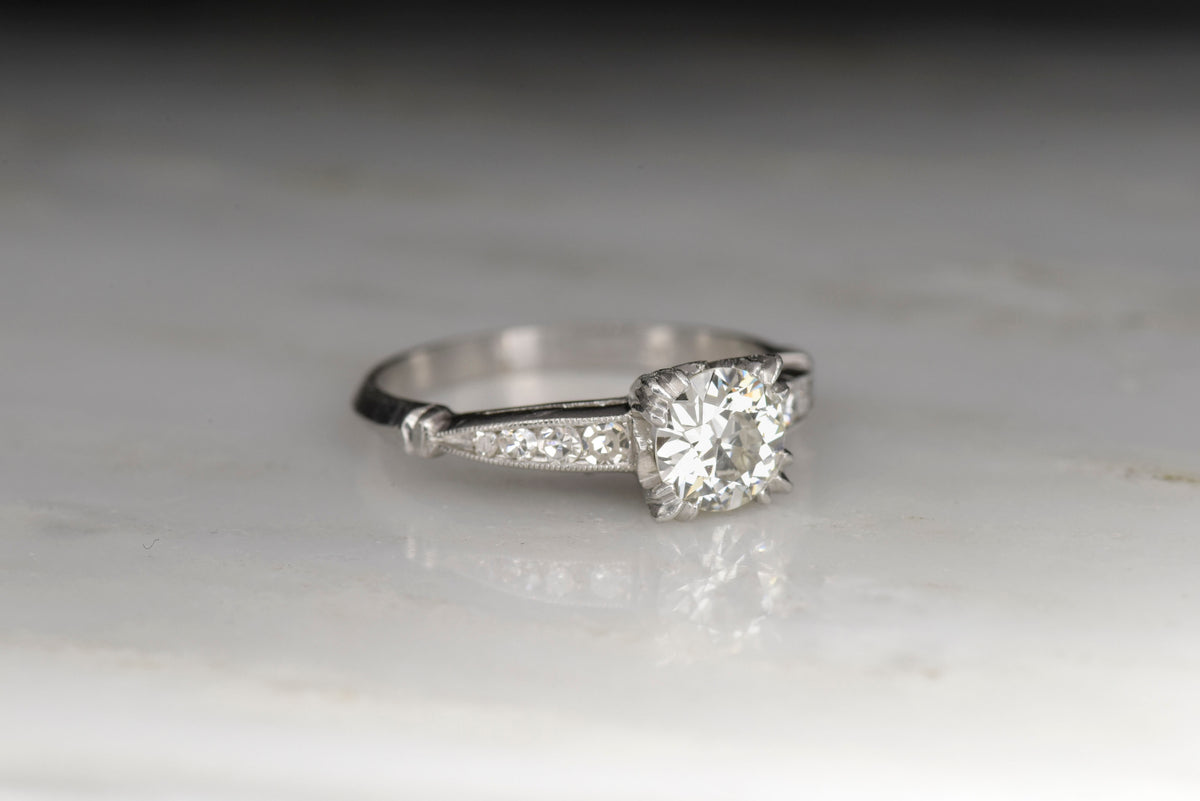 Art Deco / Mid-Century .67 Carat Old European Cut Diamond and Platinum Engagement Ring