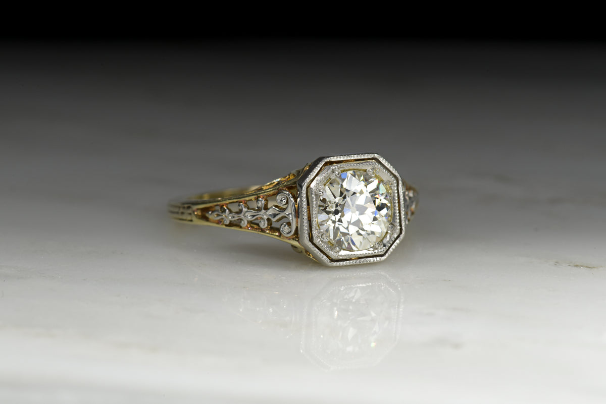 Retro / Victorian Revival Engagement Ring with a GIA .85 Carat Old European Cut Diamond