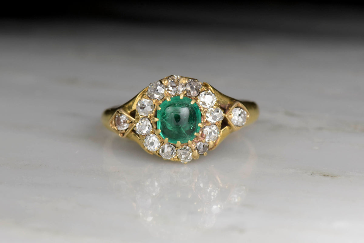 Victorian Emerald and Old Mine Cut Diamond Ring in 18K Gold