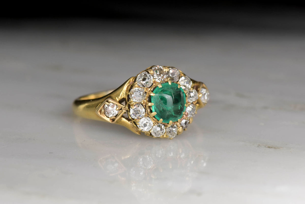Victorian Emerald and Old Mine Cut Diamond Ring in 18K Gold