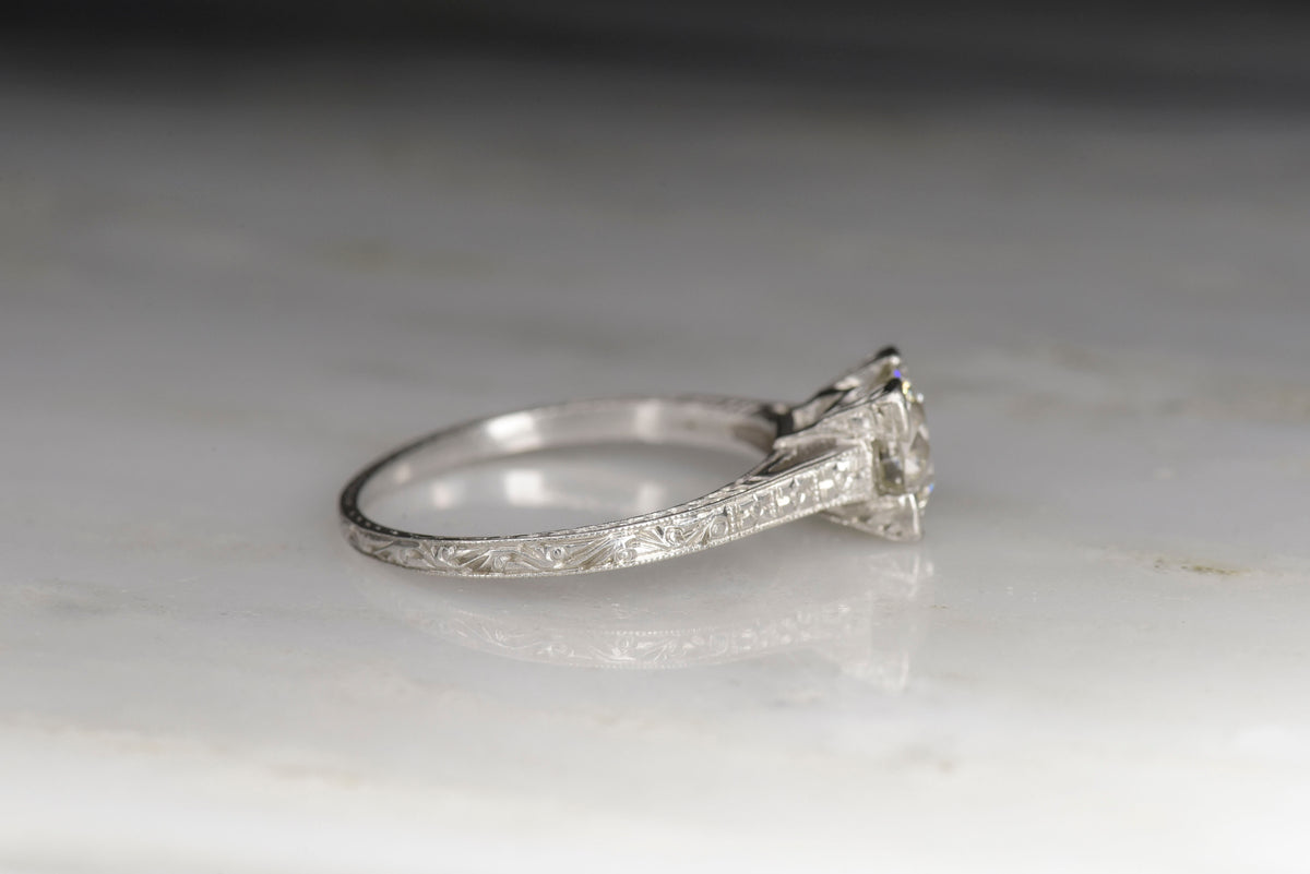 Mid-Century Platinum Engagement Ring with a .90 Carat Old European Cut Diamond