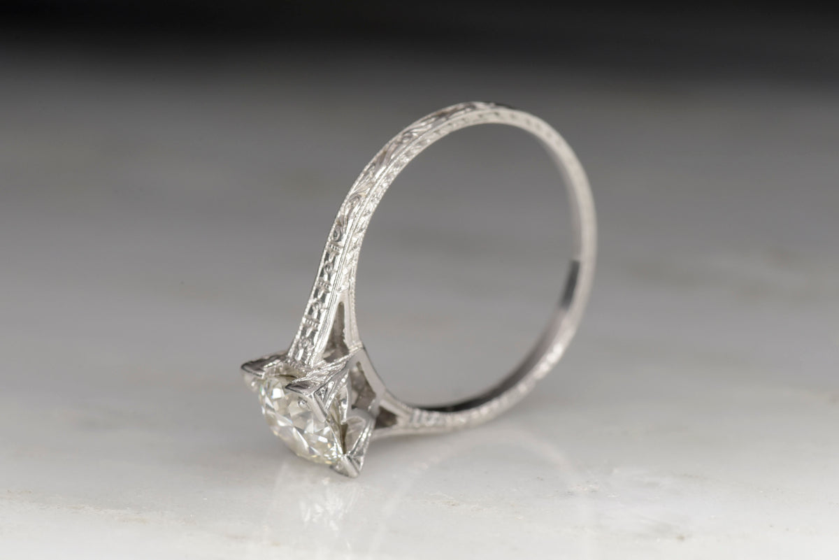 Mid-Century Platinum Engagement Ring with a .90 Carat Old European Cut Diamond