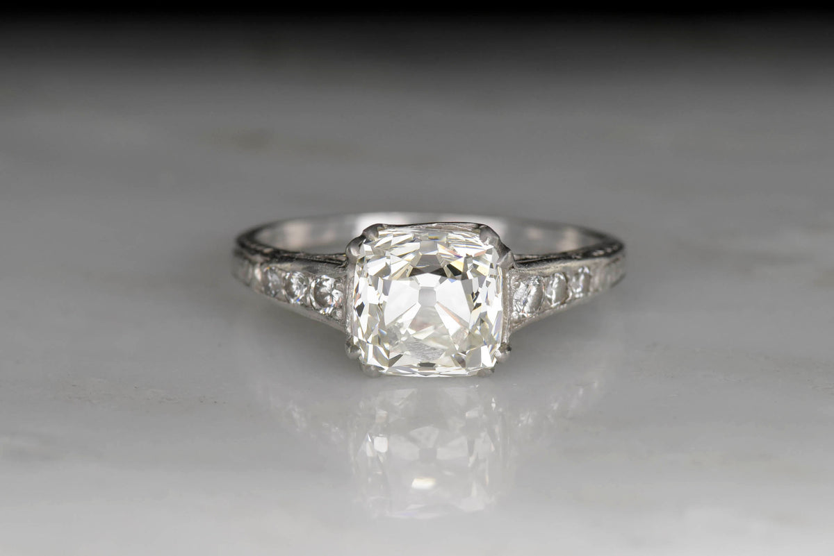 Edwardian GIA Certified 2.07 Carat Old Mine Cut Diamond Engagement Ring