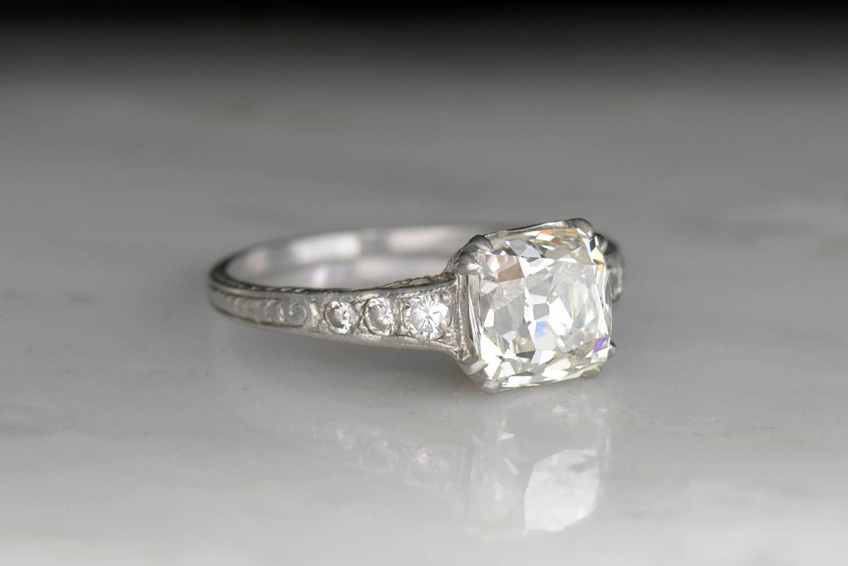 Edwardian GIA Certified 2.07 Carat Old Mine Cut Diamond Engagement Ring