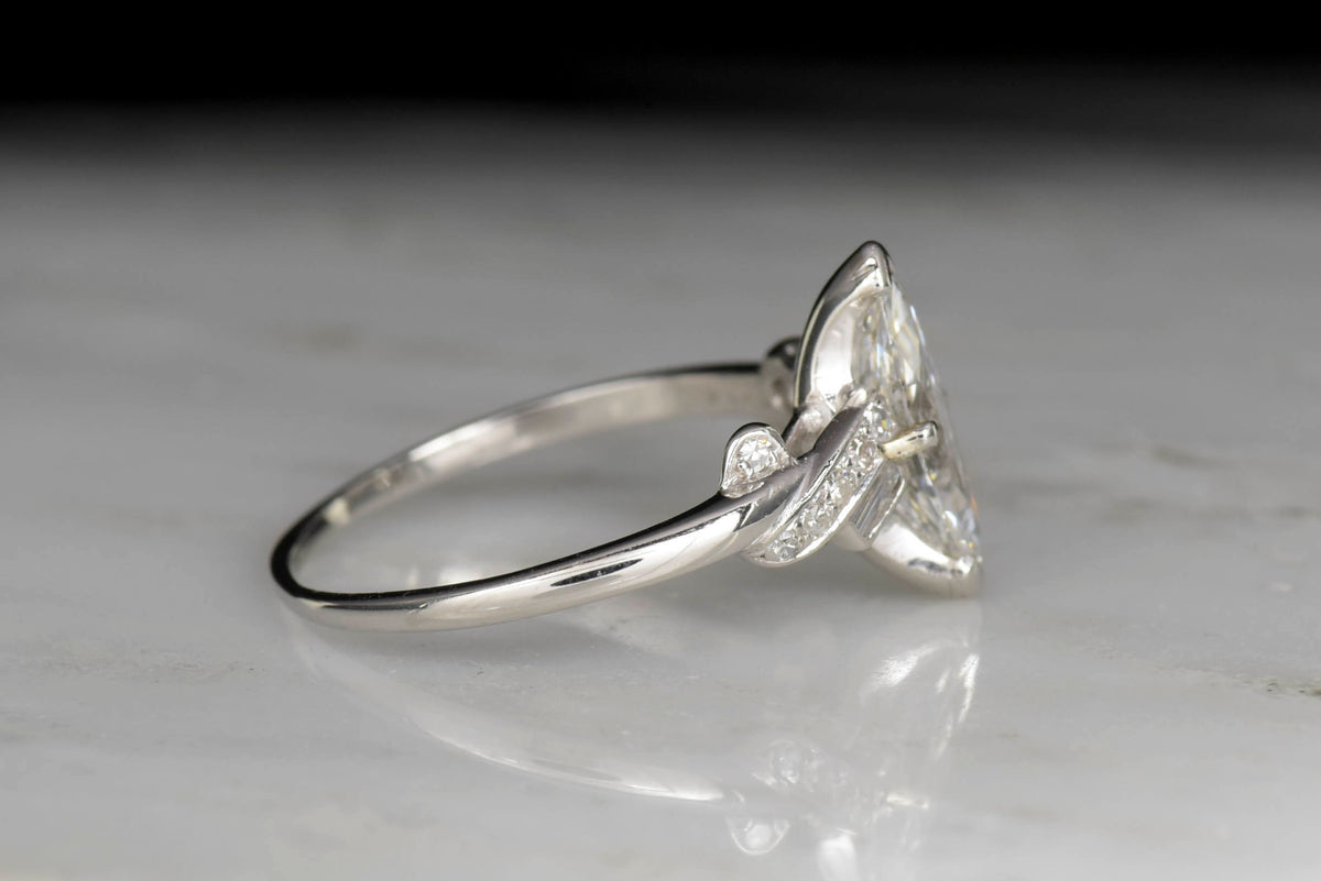 Vintage 1.03 Carat Marquise Cut Diamond and Platinum Engagement Ring