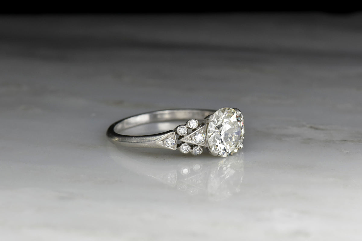 Art Deco Transitional Cut Diamond Engagement Ring with Geometric Shoulder Detailing