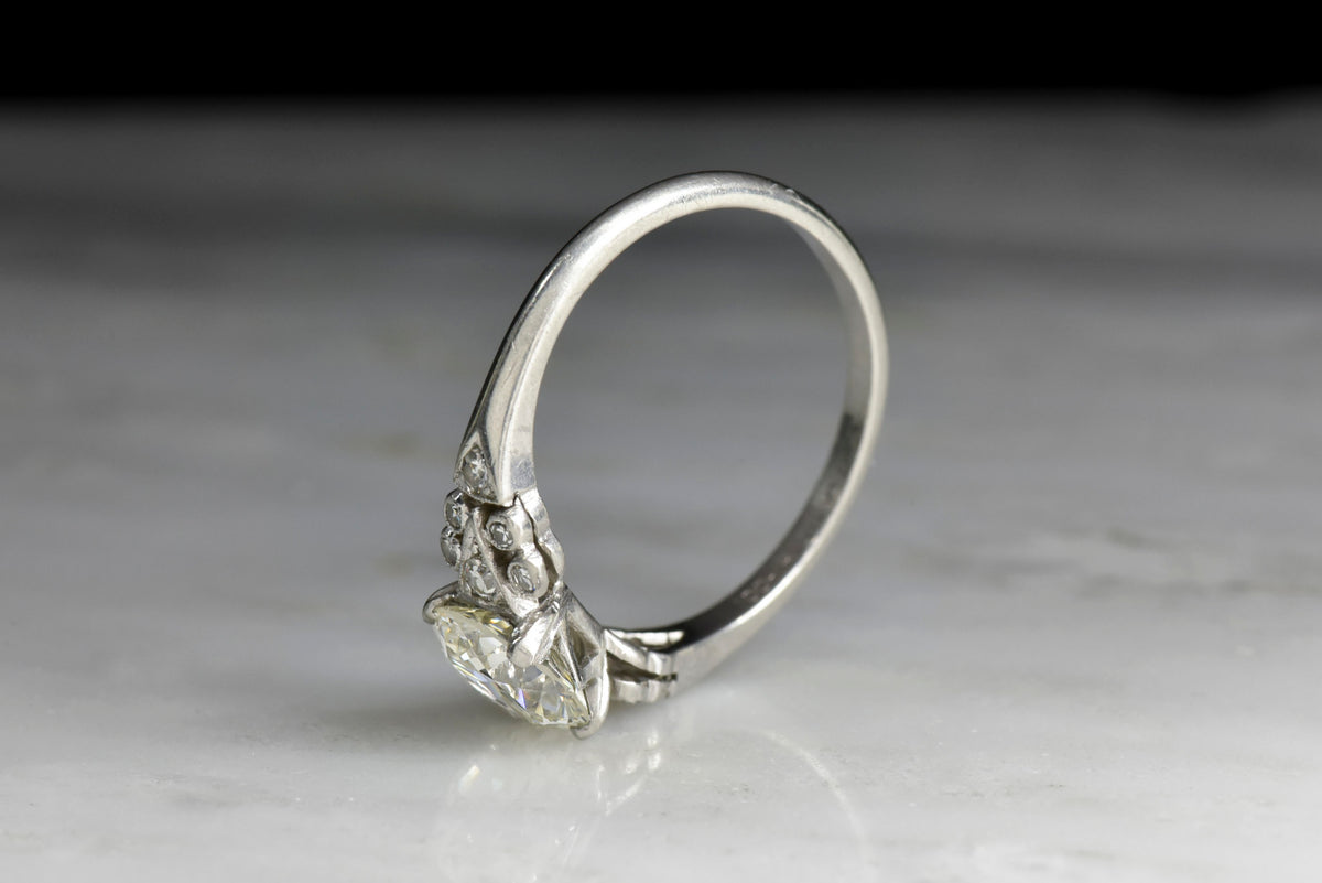 Art Deco Transitional Cut Diamond Engagement Ring with Geometric Shoulder Detailing