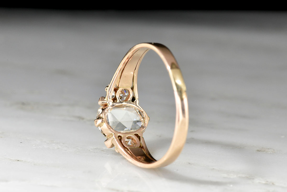 Late Victorian Rose Gold Ring with a GIA 1.06 Carat Cushion Rose Cut Diamond