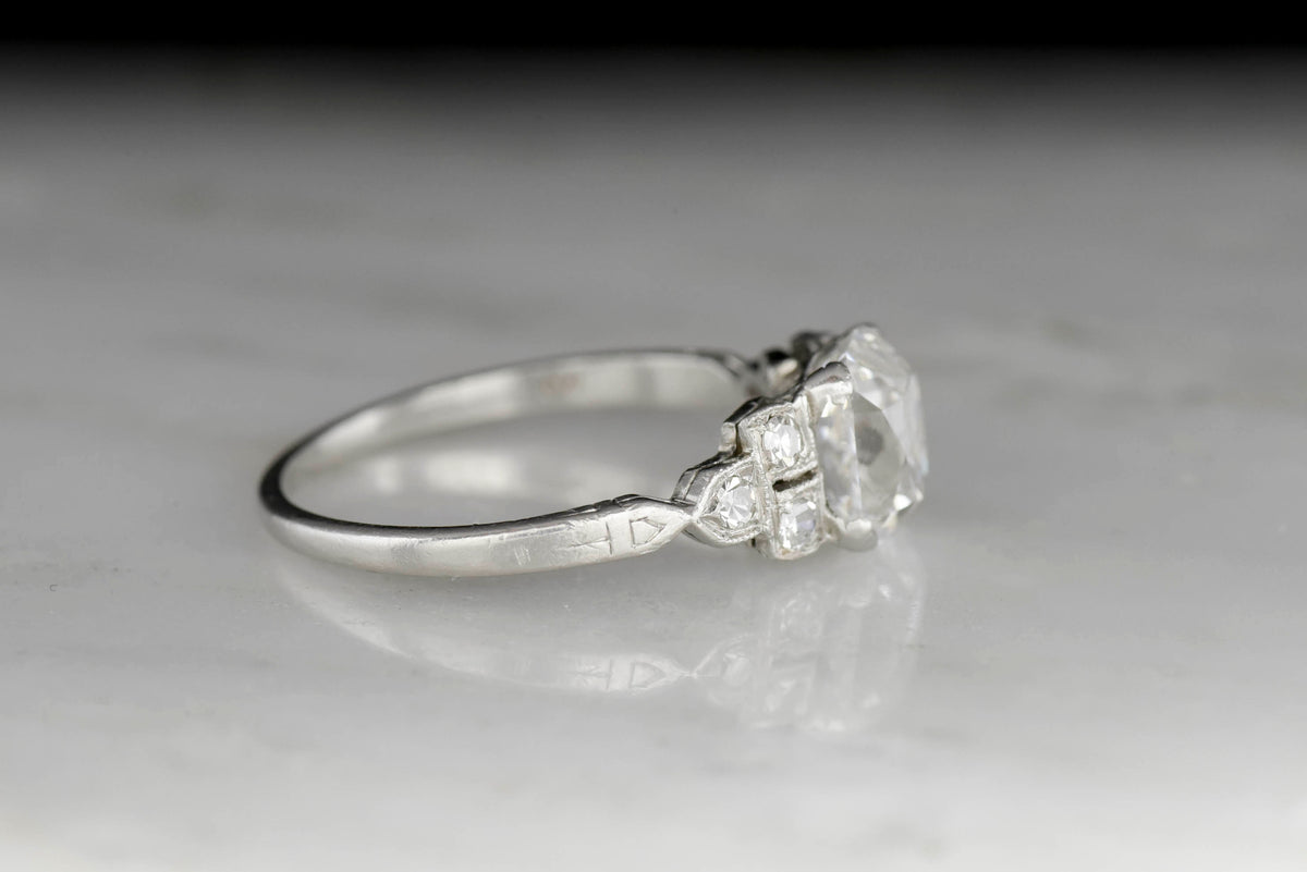 c. 1930s Engagement Ring with a GIA 1.22 Carat Cushion Cut Diamond Center