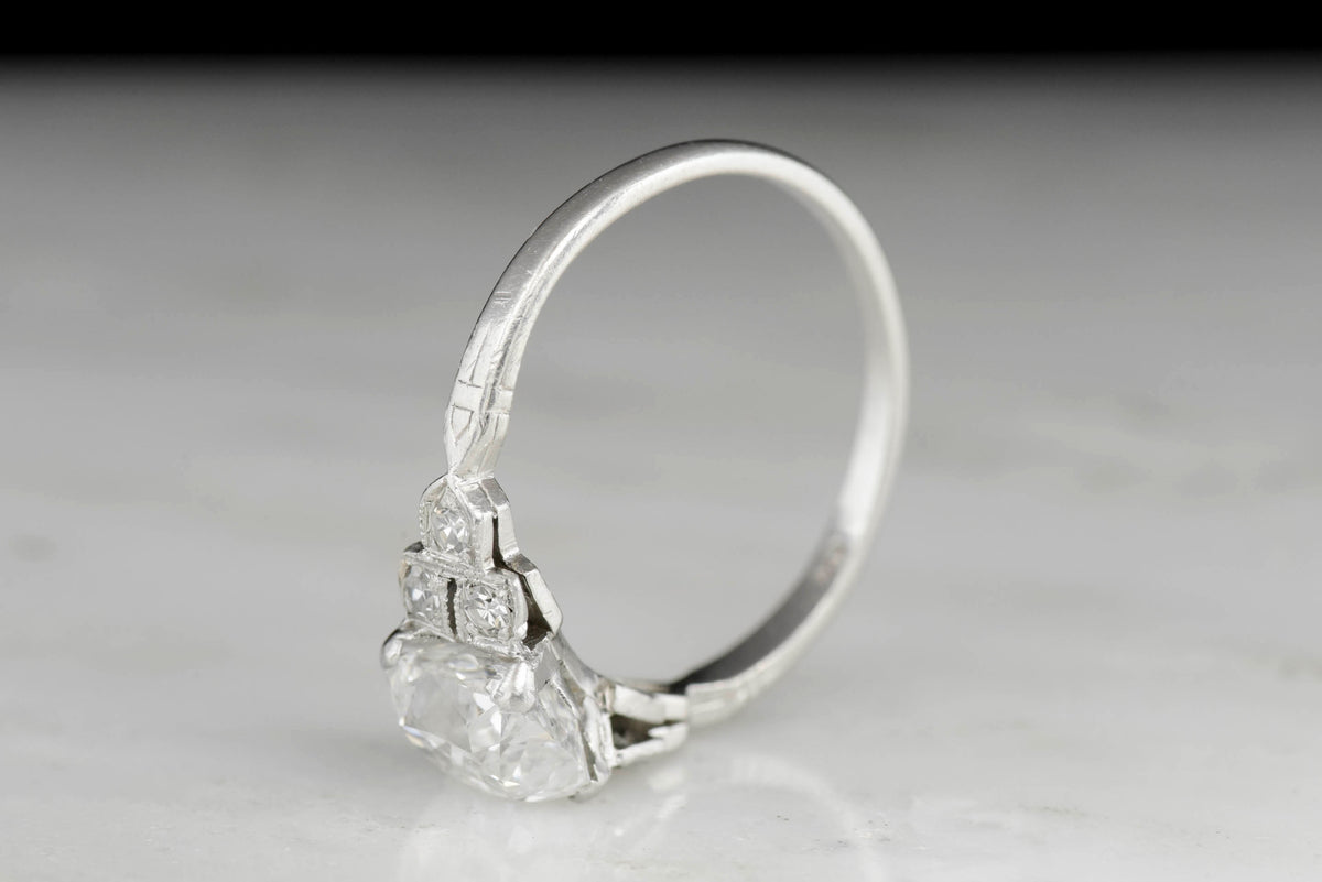 c. 1930s Engagement Ring with a GIA 1.22 Carat Cushion Cut Diamond Center