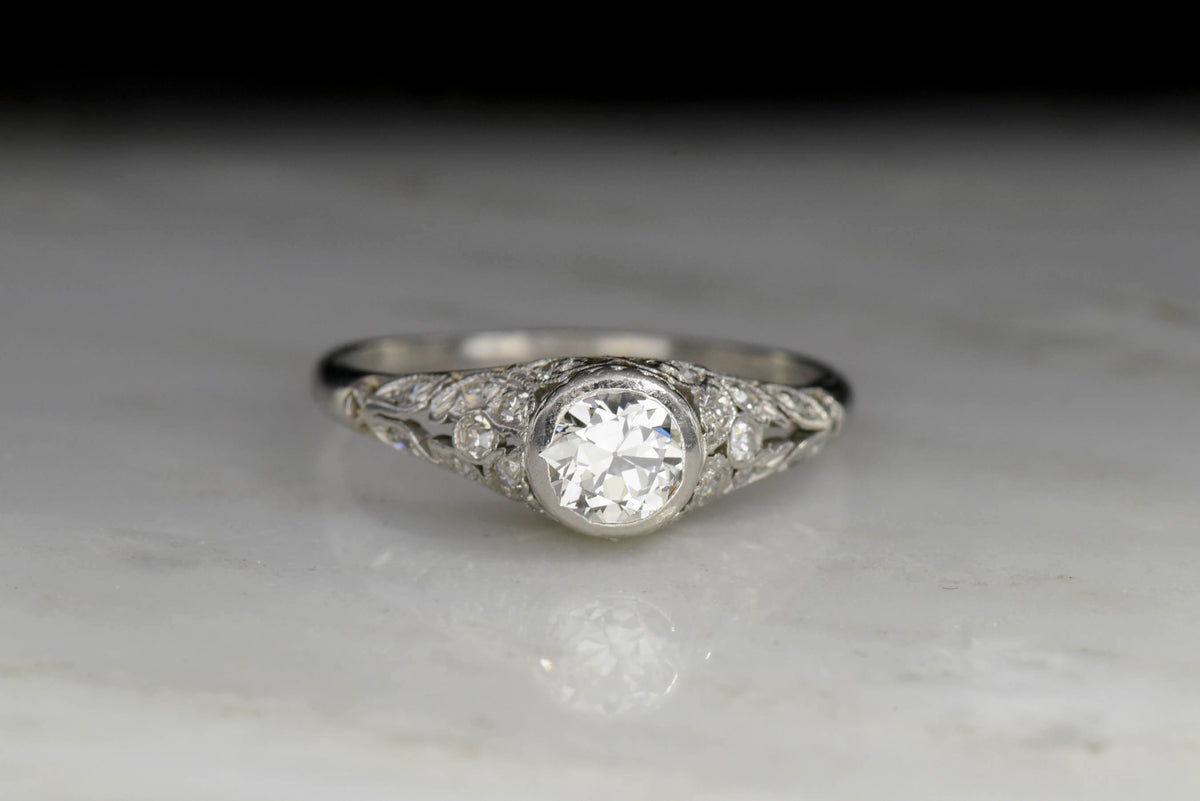 c. 1930s Bailey, Banks, &amp; Biddle Engagement Ring with a Bezel Set Diamond Center