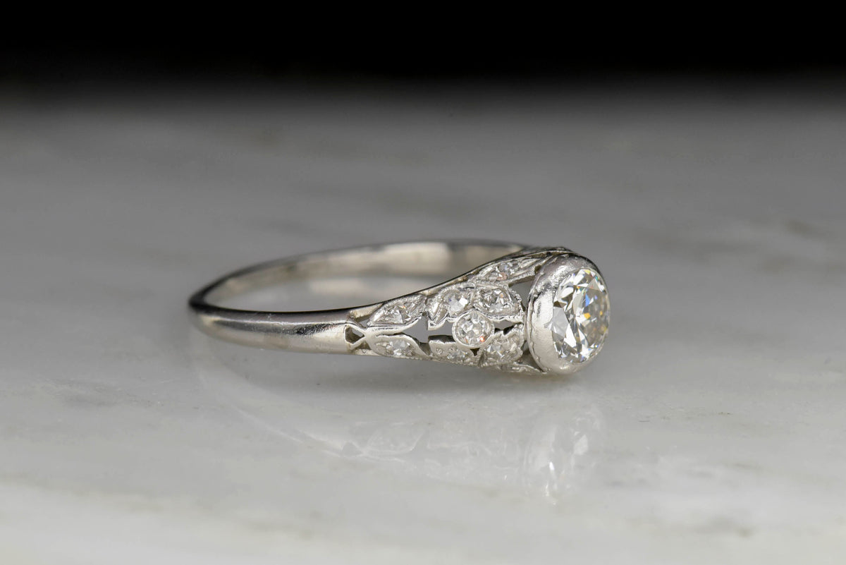 c. 1930s Bailey, Banks, &amp; Biddle Engagement Ring with a Bezel Set Diamond Center