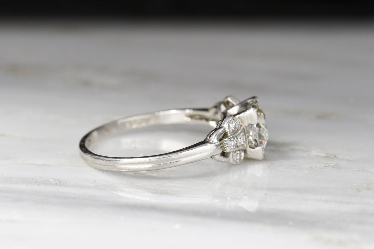 Art Deco Engagement Ring with a GIA 1.10 Carat Old Mine Cut Diamond Center