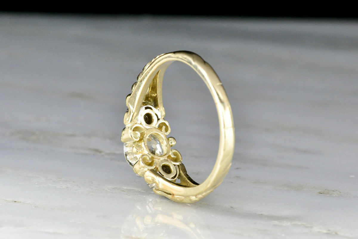 Victorian GIA .84 Carat Old European Cut Diamond Ring with Deep-Relief Shoulders