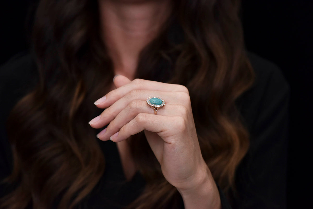 Victorian Turquoise and Old Mine Cut Diamond Halo Ring