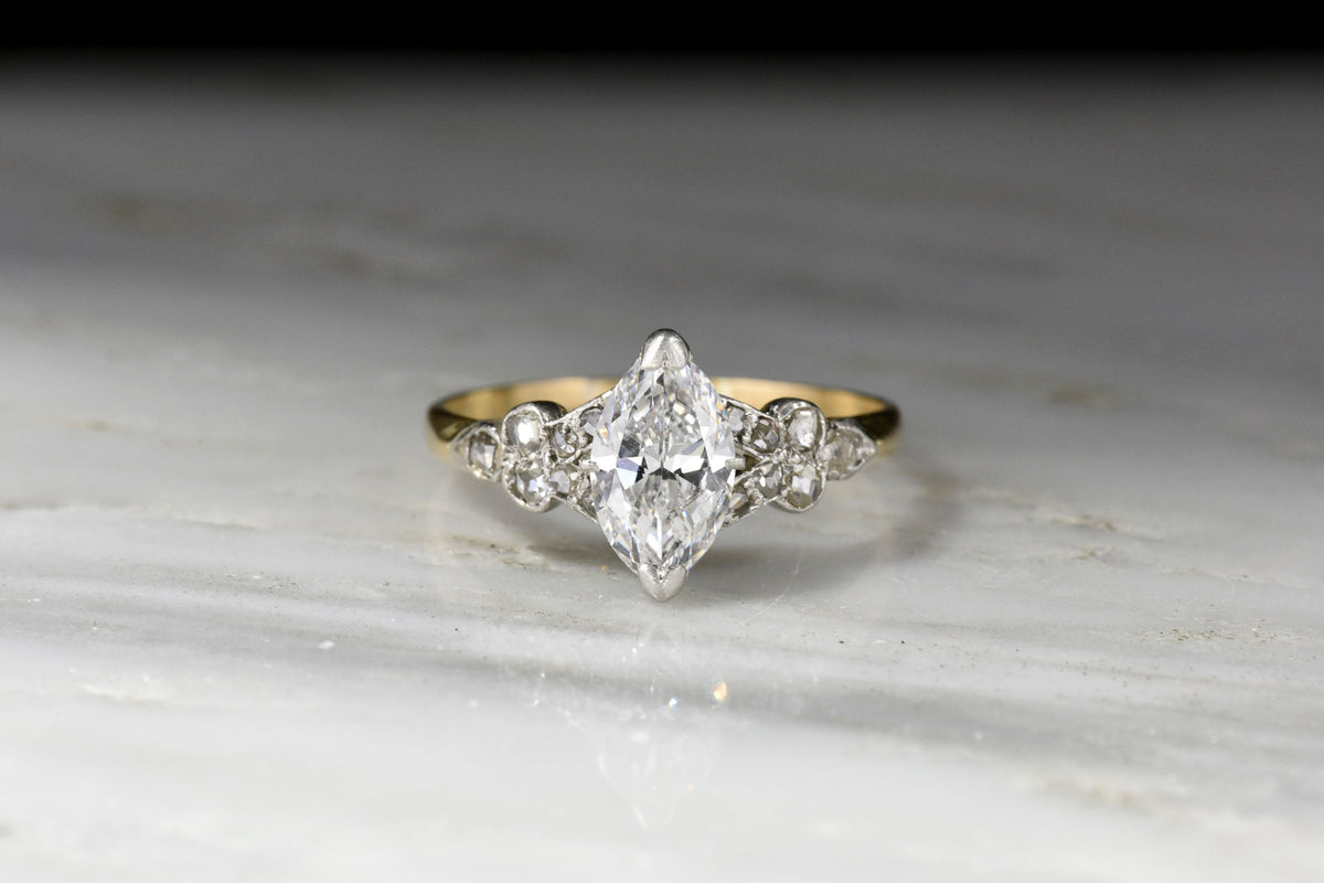 Late Victorian / Belle Époque Two-Tone Ring with a GIA 1.06 Carat Marquise Cut Diamond