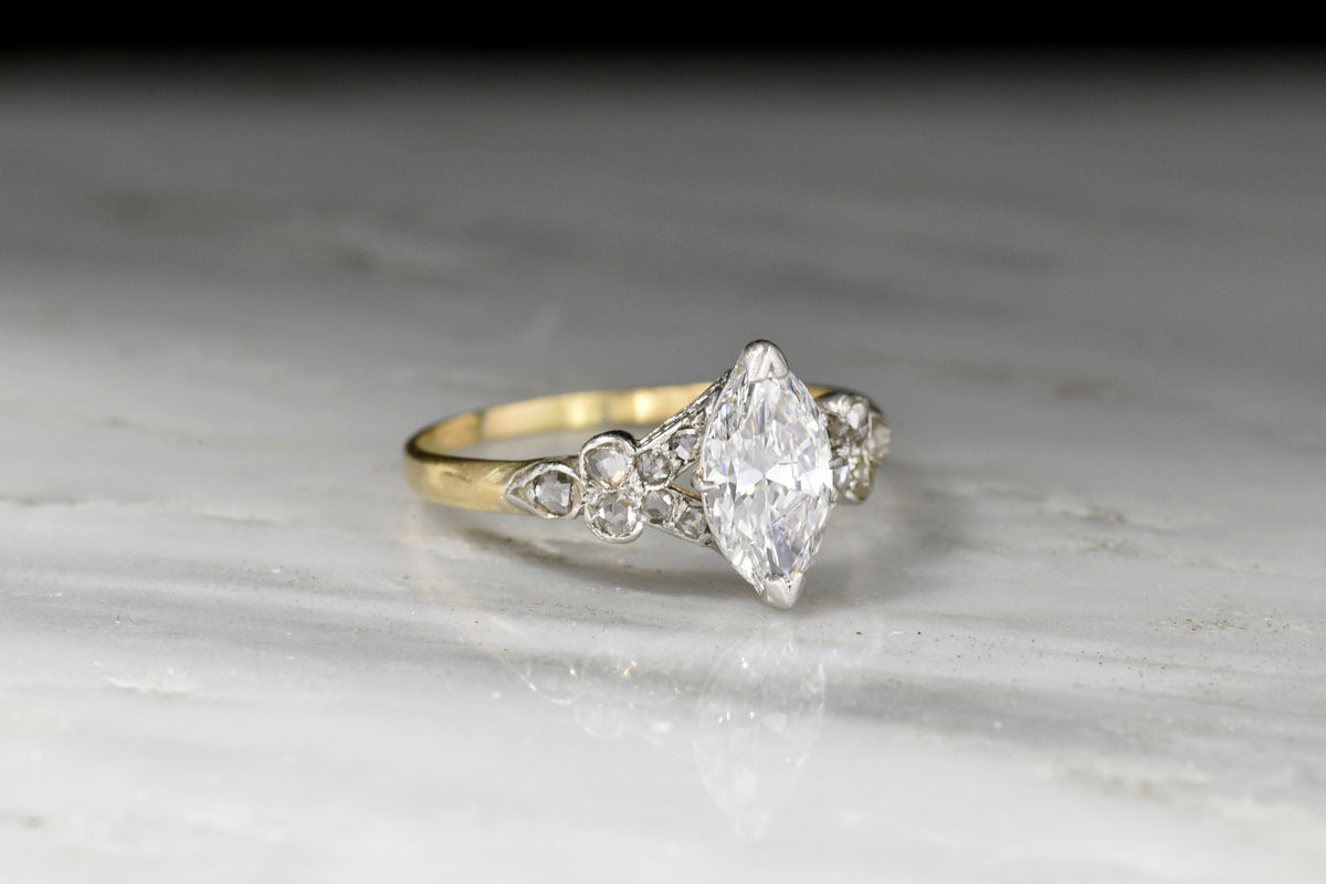 Late Victorian / Belle Époque Two-Tone Ring with a GIA 1.06 Carat Marquise Cut Diamond