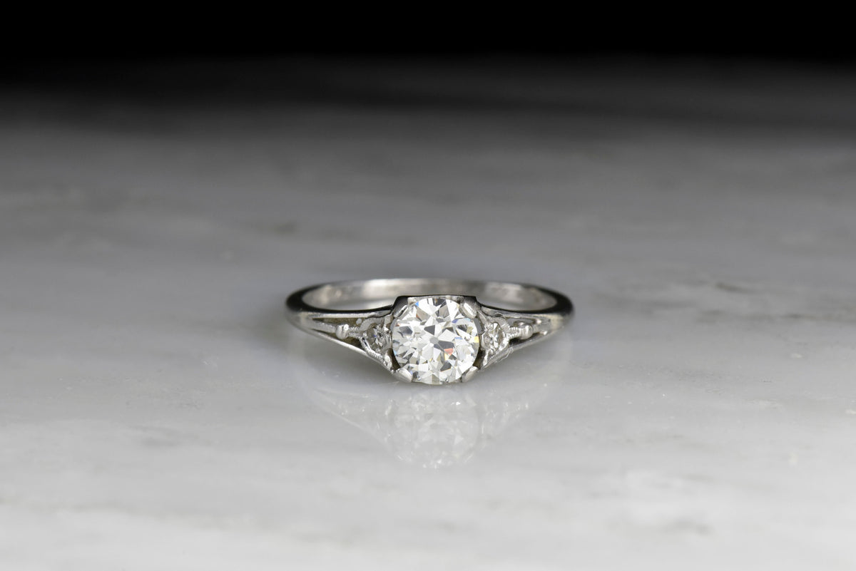 Art Deco/Retro Engagement Ring with Diamond Tulip Shoulders