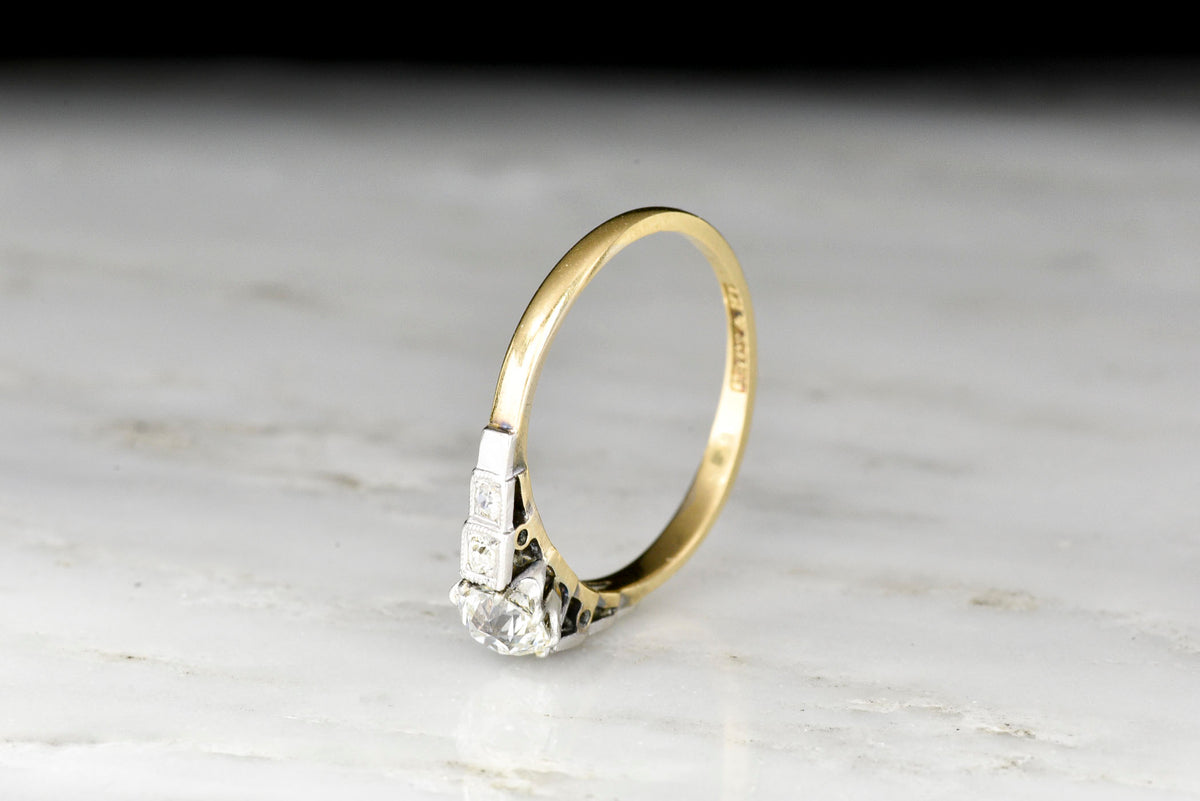 c. 1920s Gold and Platinum Cathedral Mount Diamond Ring