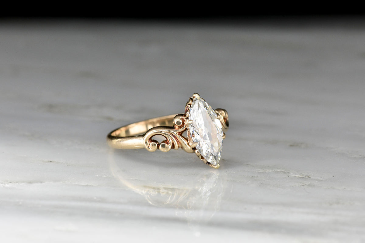 Victorian / Art Nouveau Engagement Ring with a GIA 1.00 Carat Marquise Cut Diamond