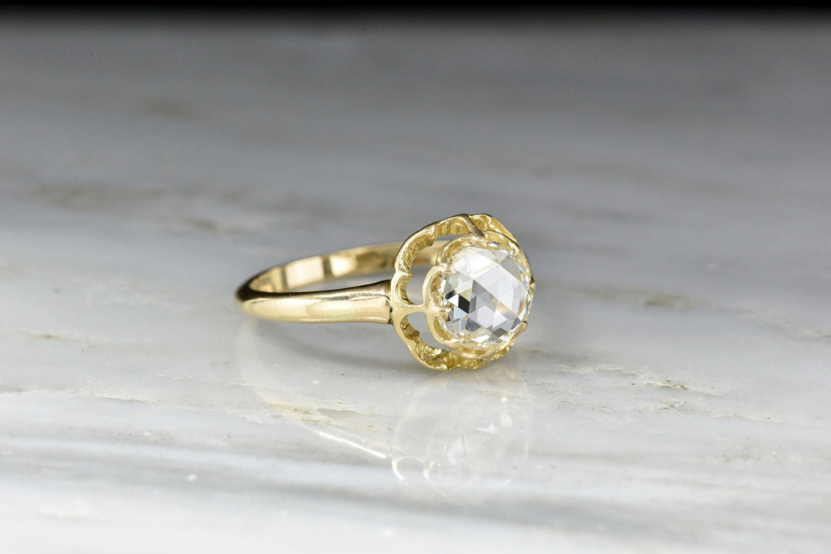 Victorian Double Buttercup and GIA Rose Cut Diamond Engagement Ring