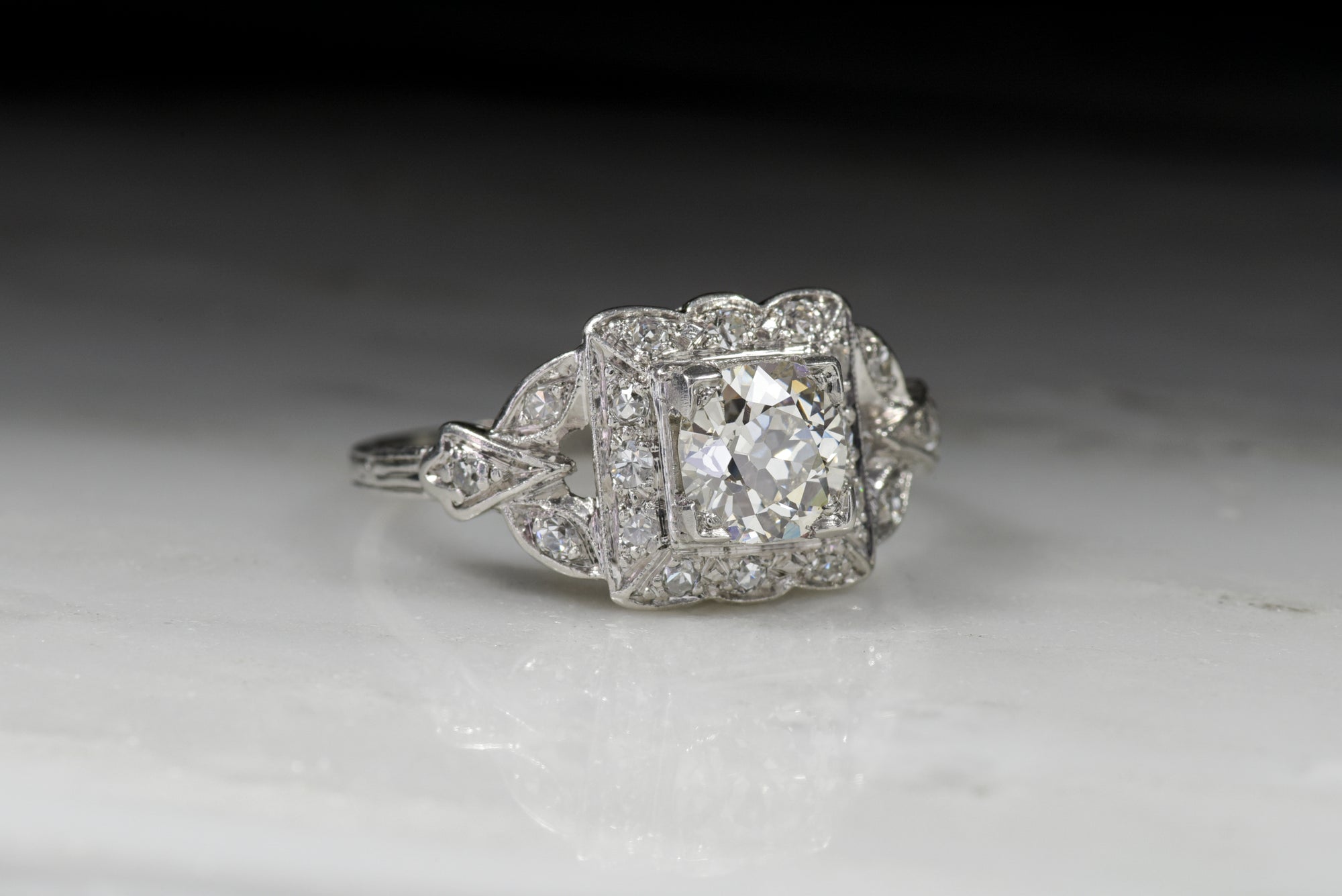 Vintage Engagement Ring: Edwardian, Art Deco Ring with GIA Old European Diamond