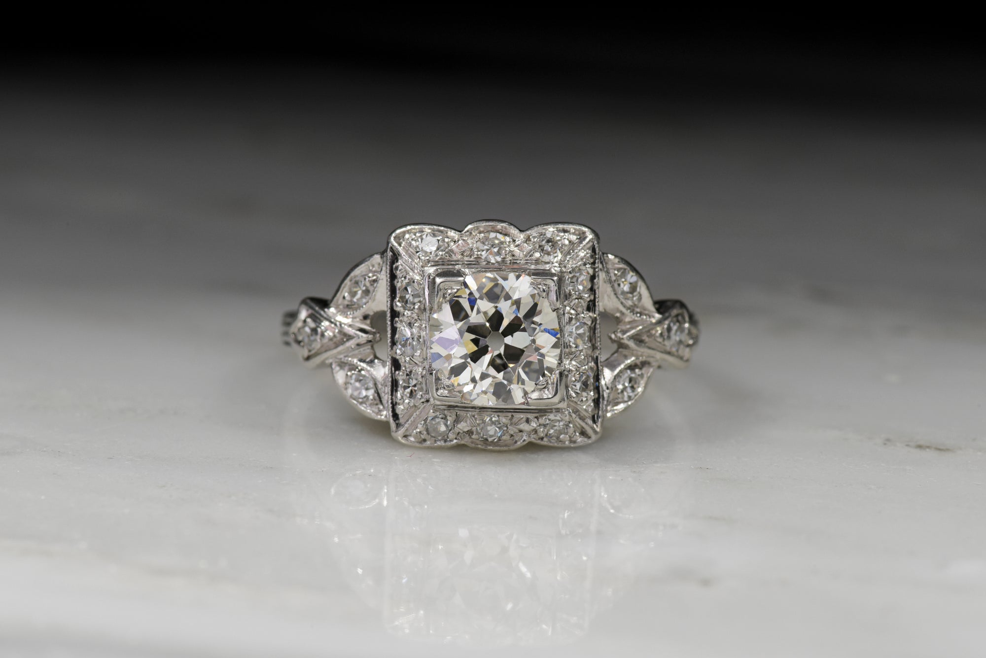 Vintage Engagement Ring: Edwardian, Art Deco Ring with GIA Old European Diamond