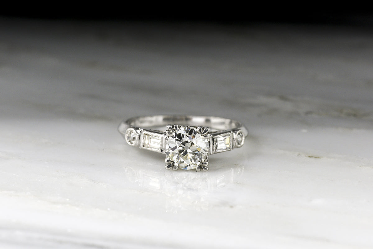 Late Art Deco .80 Carat Old European Cut Diamond Engagement Ring