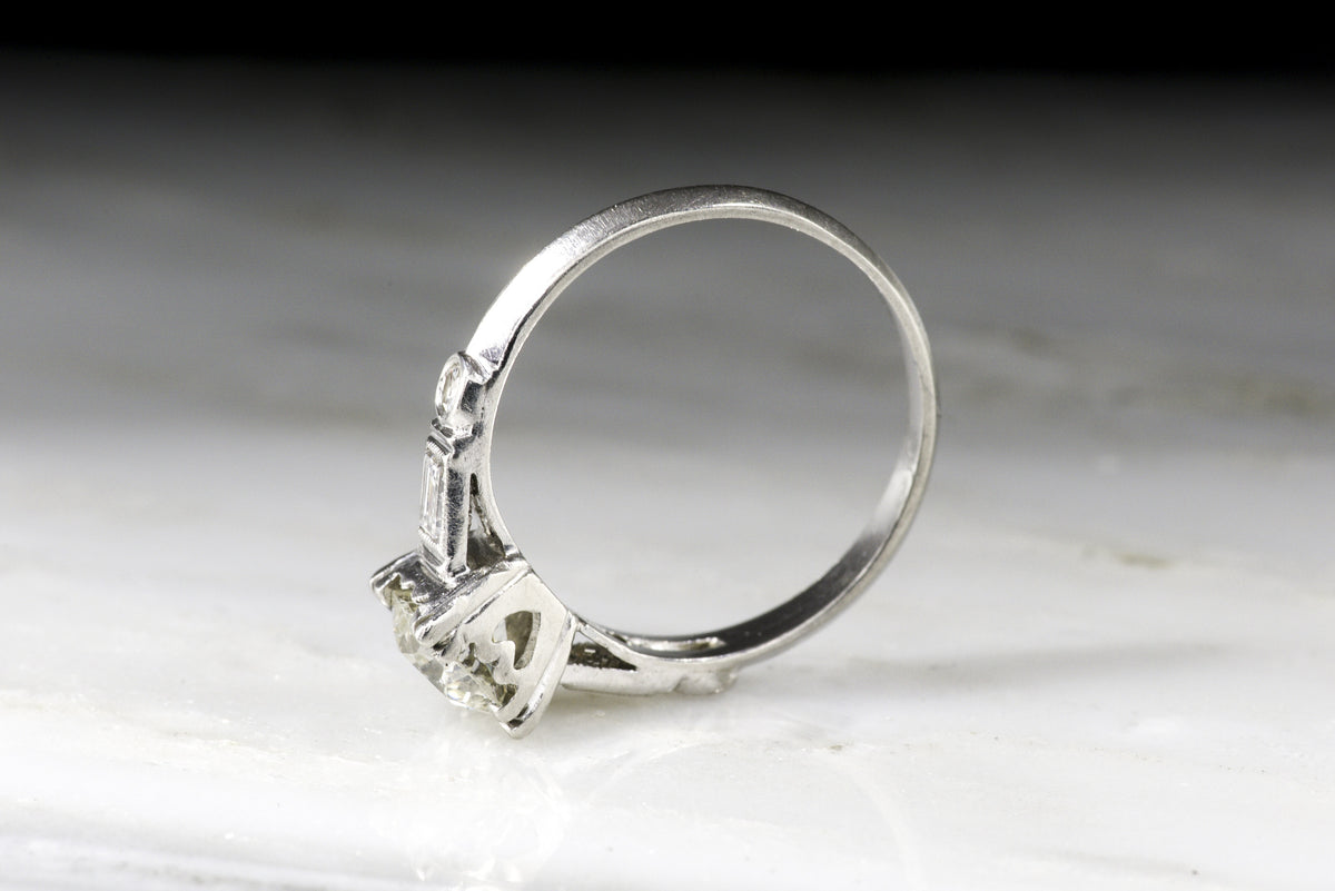 Late Art Deco .80 Carat Old European Cut Diamond Engagement Ring