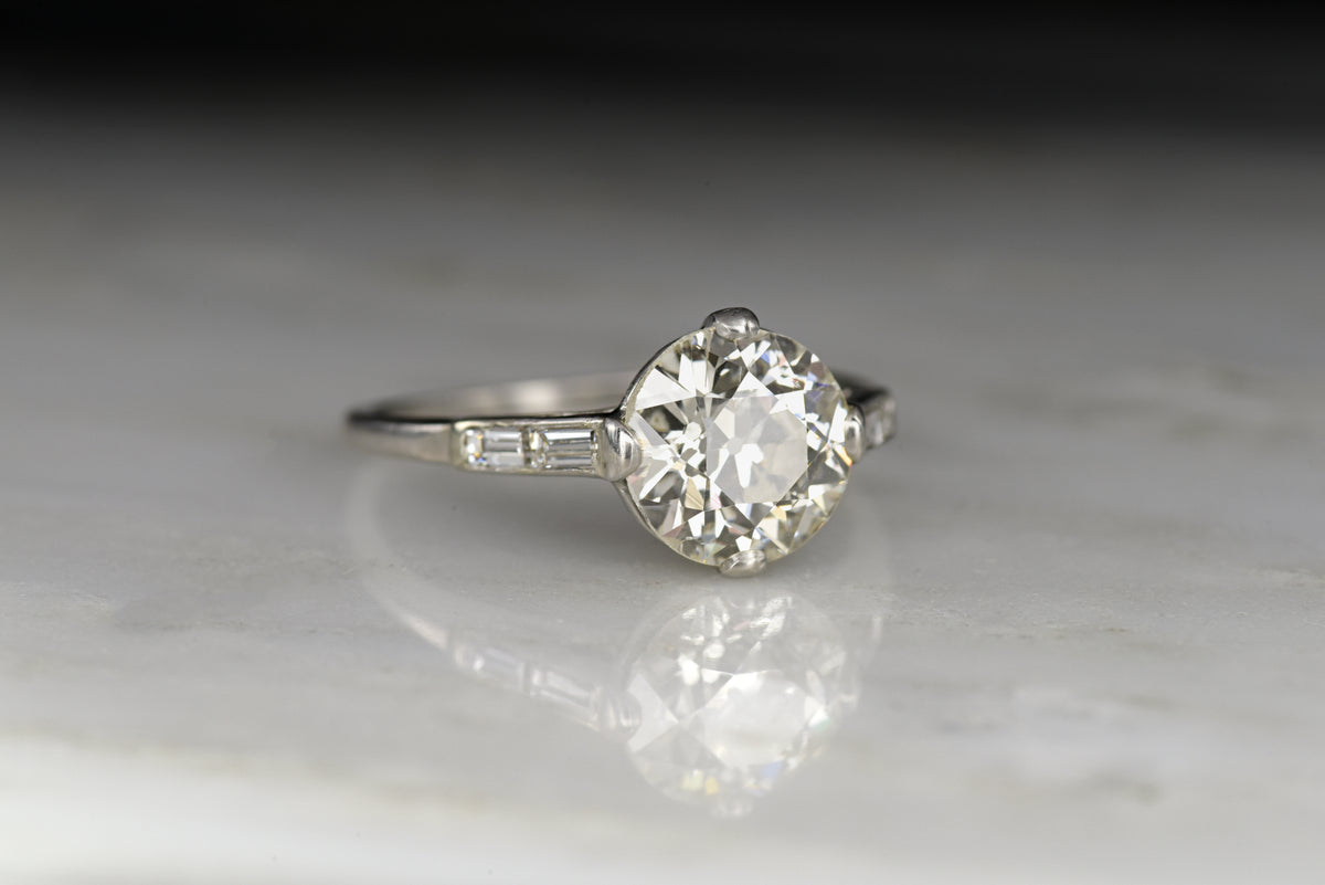 Art Deco/Mid-Century Engagement Ring with a GIA 2.08 Old European Cut Diamond Center