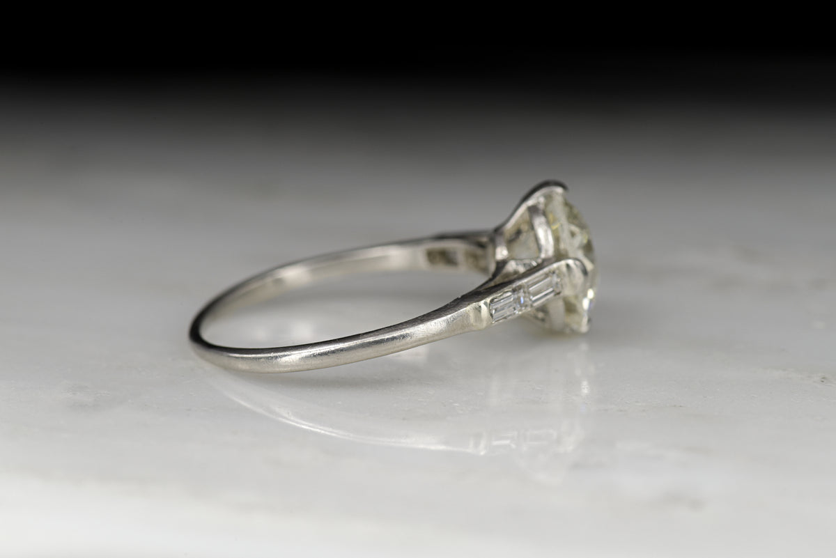 Art Deco/Mid-Century Engagement Ring with a GIA 2.08 Old European Cut Diamond Center