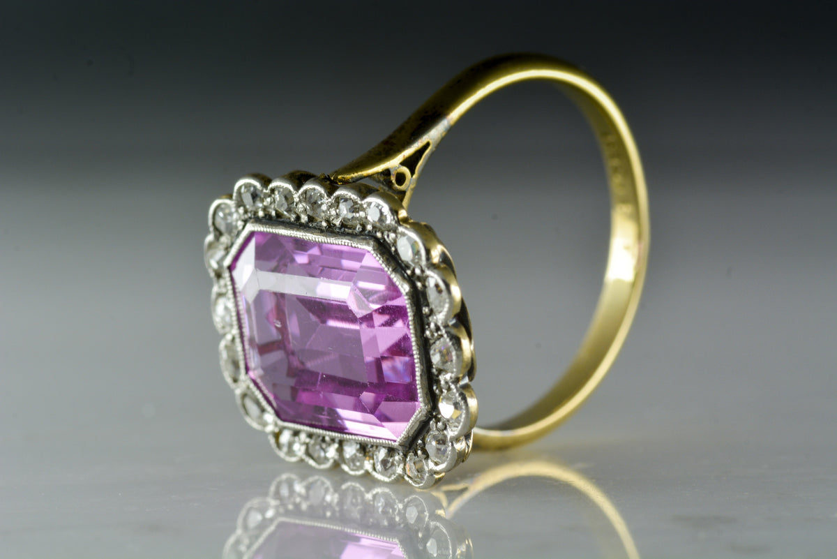 Victorian Created Pink Sapphire and Antique Single Cut Diamond Ring