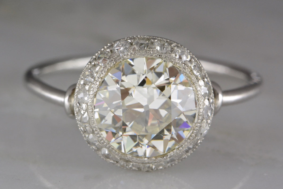 2.10ctw Art Deco Platinum Engagement Ring; 1.7ct Old European Cut Diamond