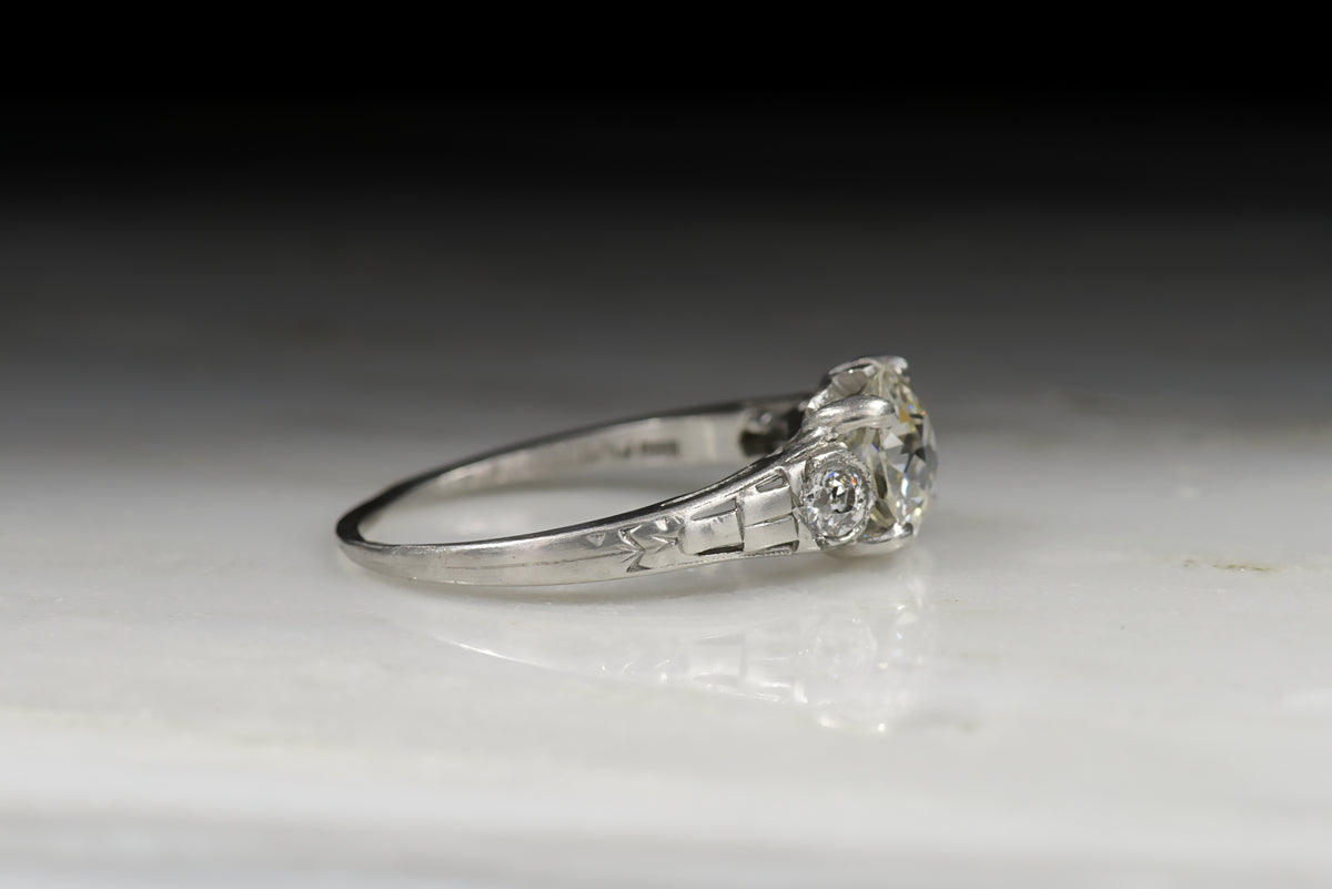 Art Deco 1.07 Carat Old European Cut Diamond Engagement Ring