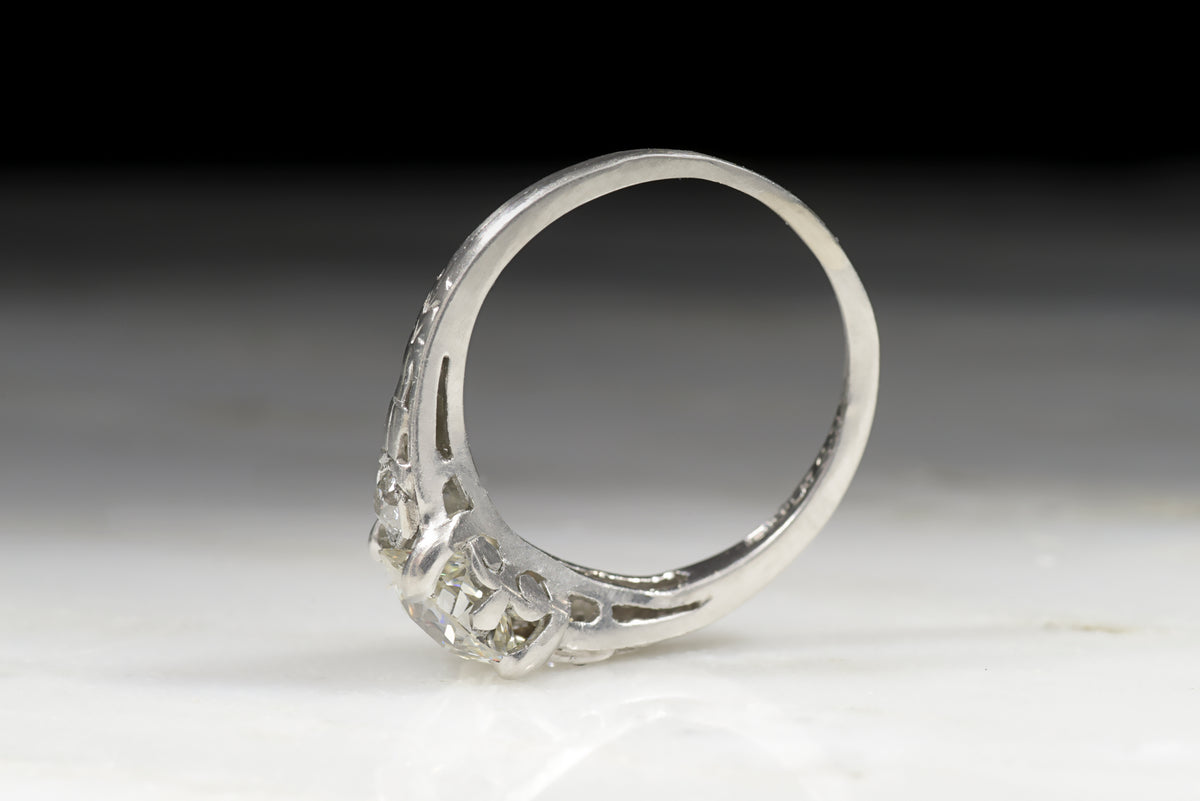 Art Deco 1.07 Carat Old European Cut Diamond Engagement Ring