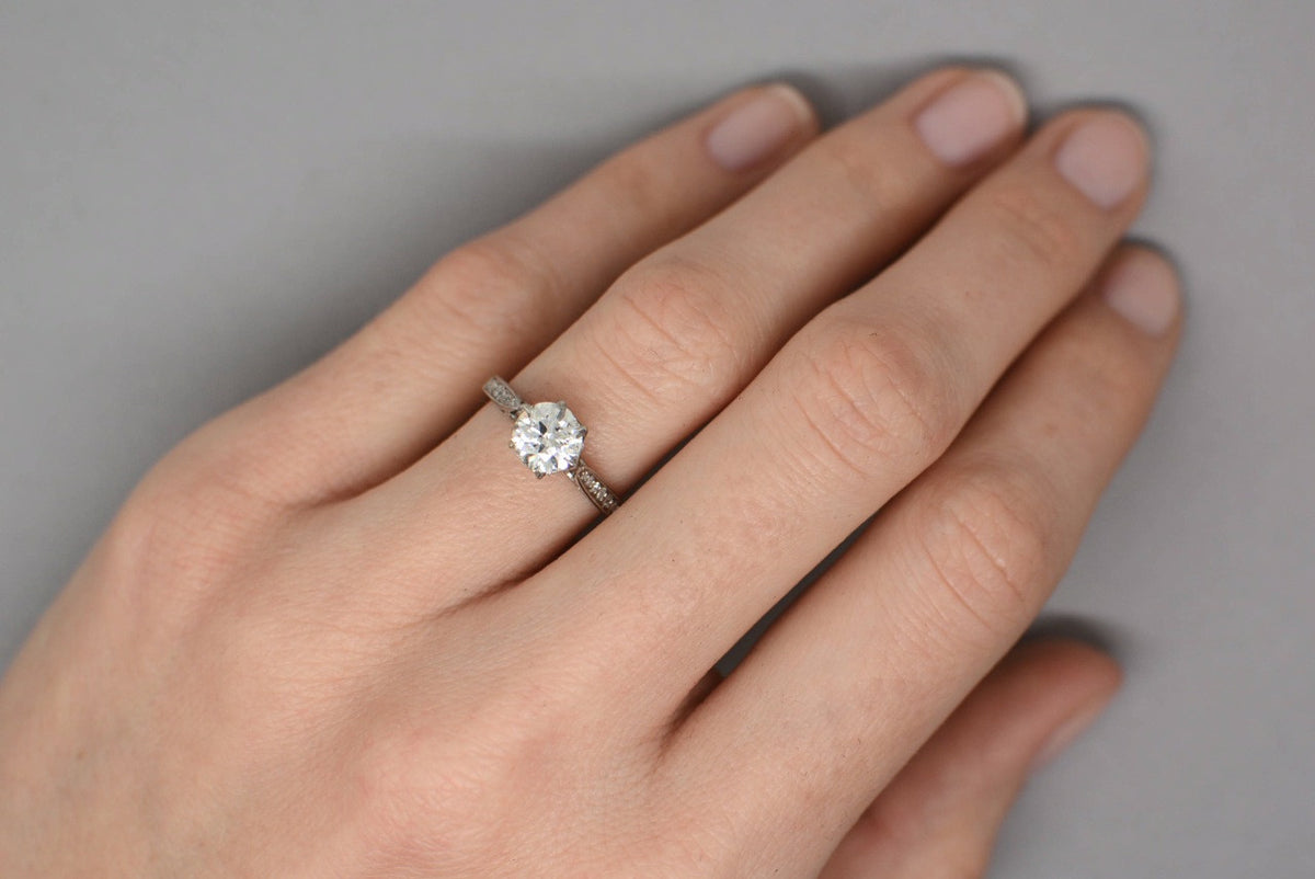 .95 Carat Old European Cut Diamond in Edwardian / Art Deco Platinum Engagement Ring