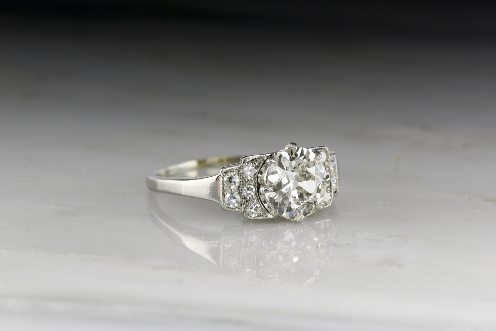 Vintage Art Deco 1.30 Carat Old European Cut Diamond Engagement Ring