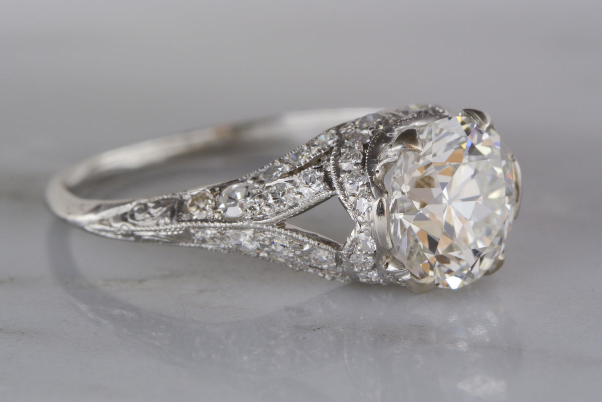 1.79 Carat GIA Certified Old European Cut Diamond High-Edwardian Engagement Ring with 1.00 ctw Old Euro Accent Diamonds