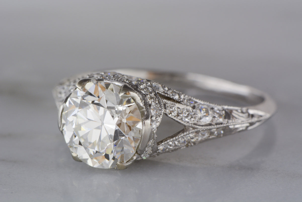 1.79 Carat GIA Certified Old European Cut Diamond High-Edwardian Engagement Ring with 1.00 ctw Old Euro Accent Diamonds