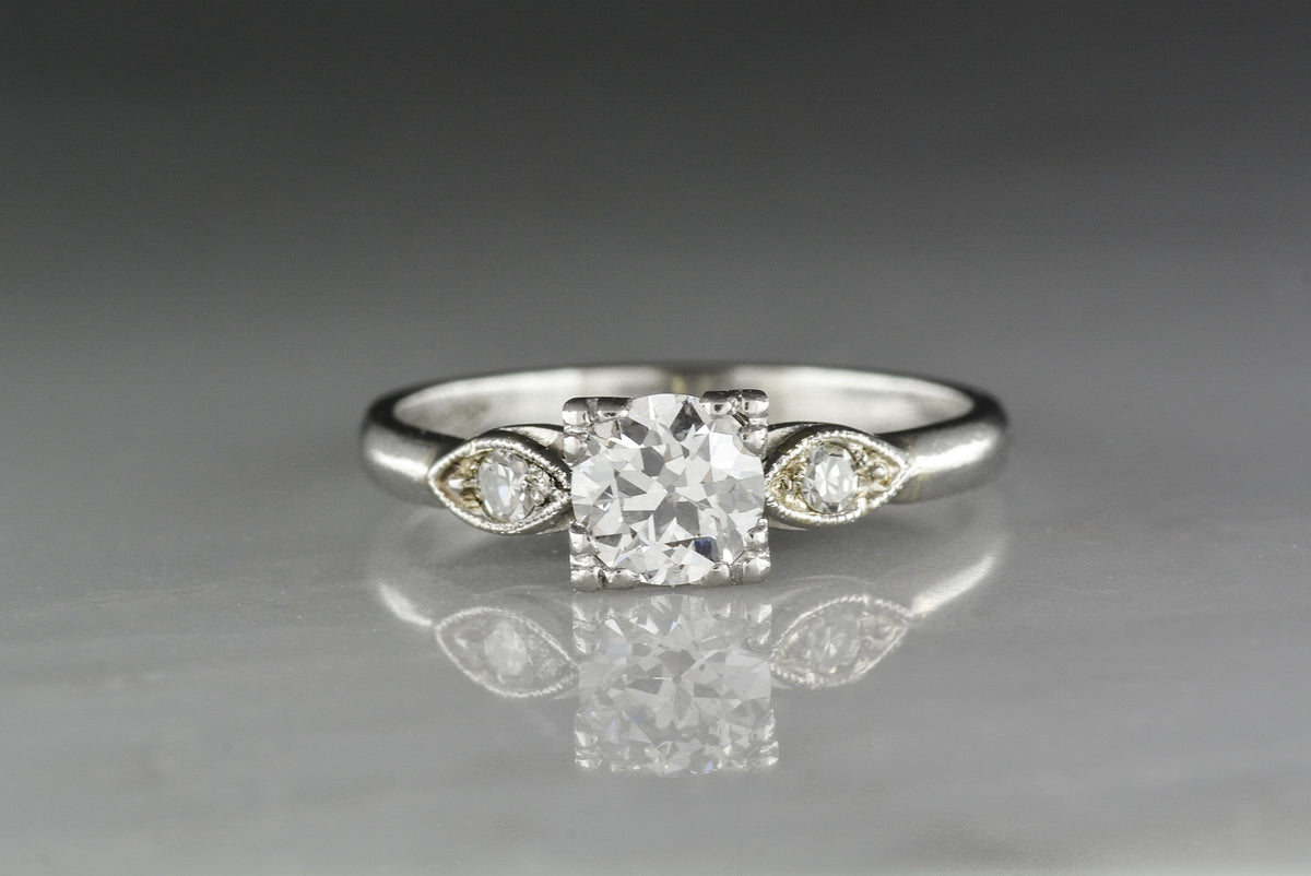 Vintage Art Deco / Retro Platinum Engagement Ring with Old European Cut Diamond Center