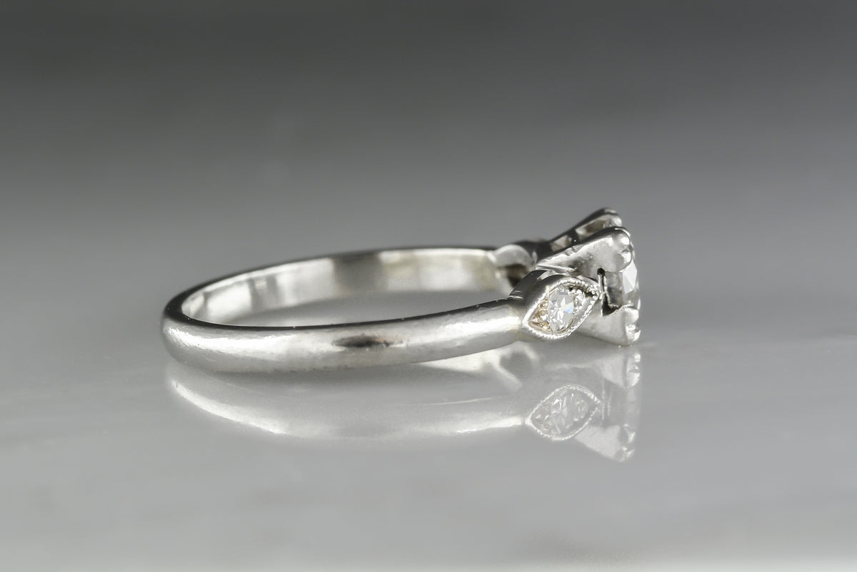 Vintage Art Deco / Retro Platinum Engagement Ring with Old European Cut Diamond Center
