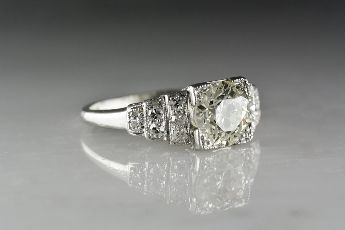 1920s Art Deco 1.40 Carat Old European Cut Diamond Platinum Engagement Ring (1.65 ctw)