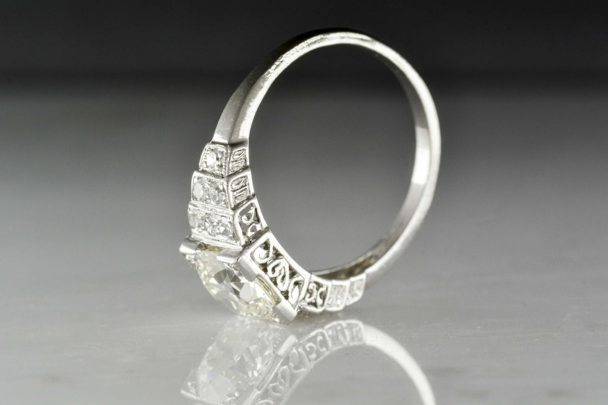 1920s Art Deco 1.40 Carat Old European Cut Diamond Platinum Engagement Ring (1.65 ctw)