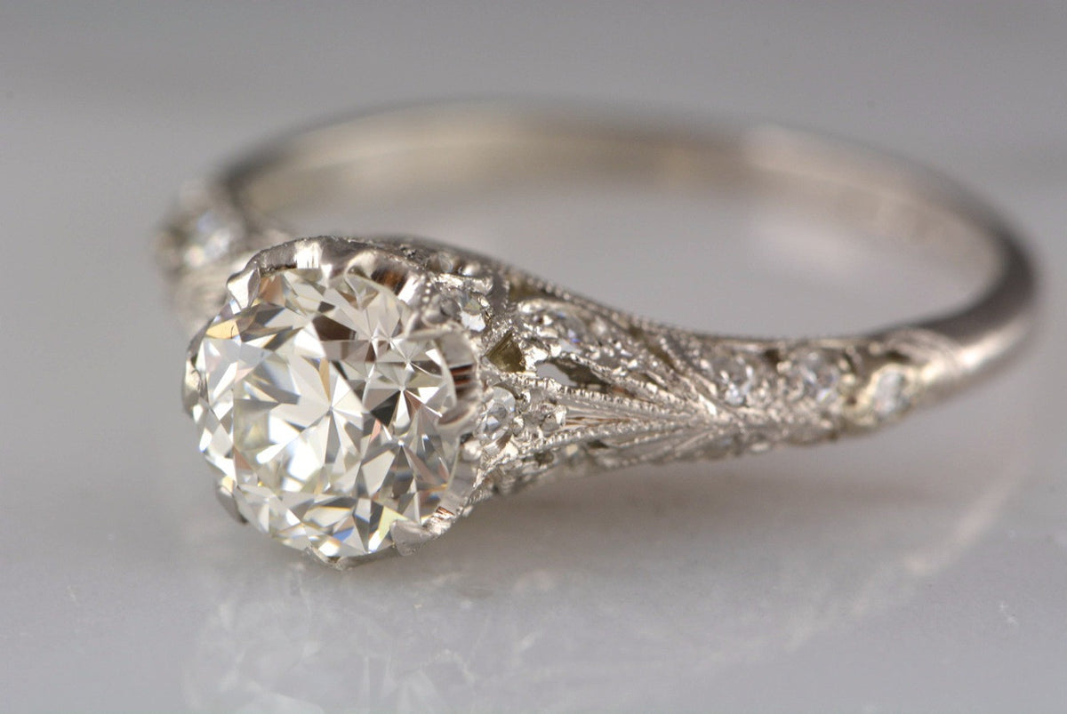 1.17ctw Birks Edwardian Platinum Engagement Ring with .92ct Old European Cut Diamond